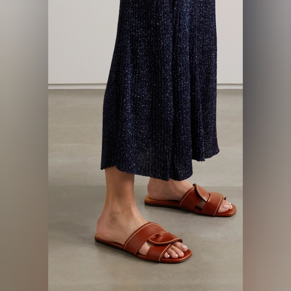 Chloe Shoes - CHLOE CANDICE TOPSTITCHED LEATHER SLIDES
